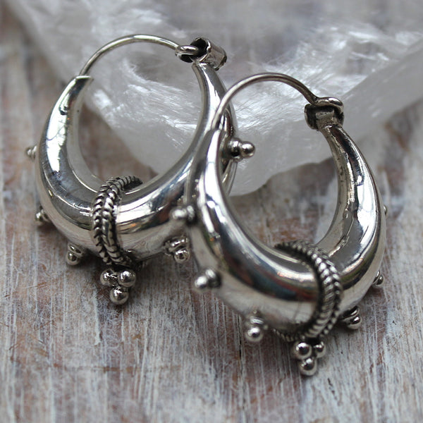 Sterling Silver 'Saanvi' Indian Puff Hoop Earrings