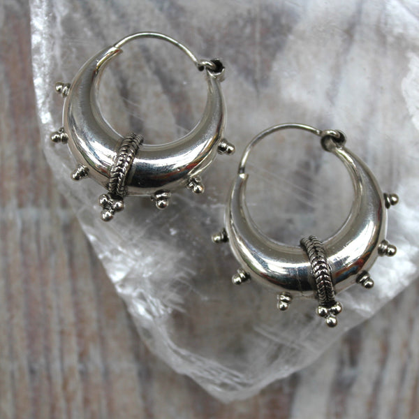 Sterling Silver 'Saanvi' Indian Puff Hoop Earrings