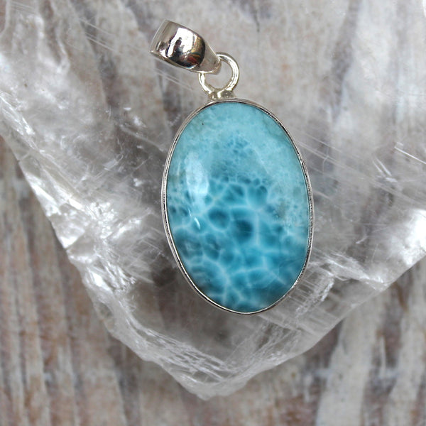 Larimar Oval 925 Sterling Silver Pendant