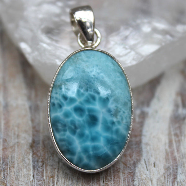 Larimar Oval 925 Sterling Silver Pendant