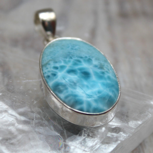 Larimar Oval 925 Sterling Silver Pendant