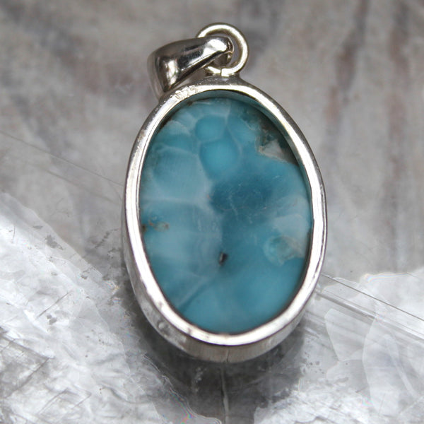 Larimar Oval 925 Sterling Silver Pendant