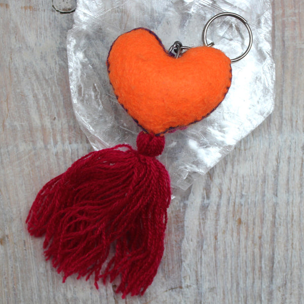 Little Mexican Handmade Heart Tassel Keyring (Raspberry Pink)
