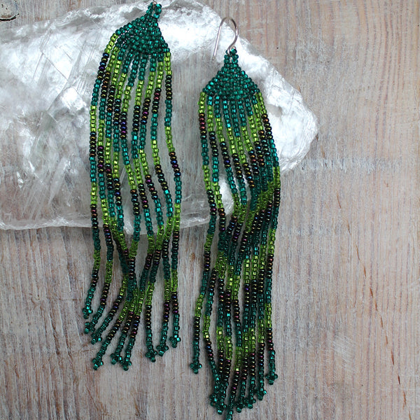 Guatemalan Green Rainforest Beaded Earrings