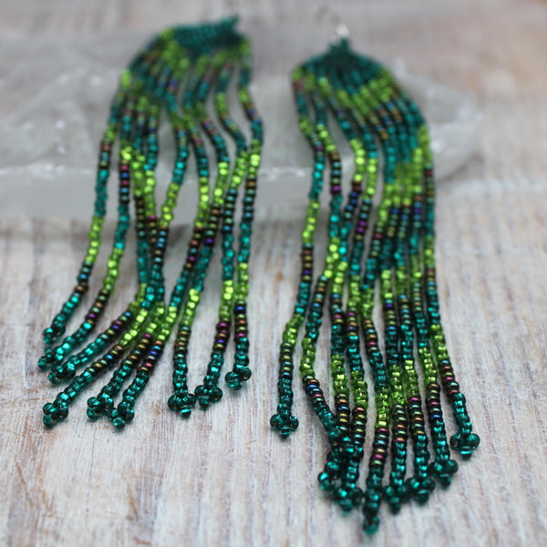 Guatemalan Green Rainforest Beaded Earrings