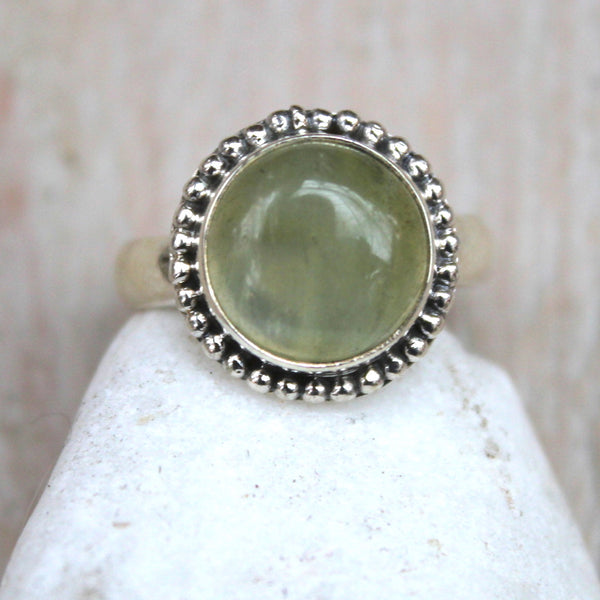 Prehnite + 925 Sterling Silver Circle Ring