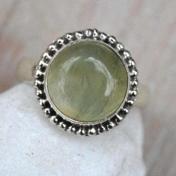 Prehnite + 925 Sterling Silver Circle Ring