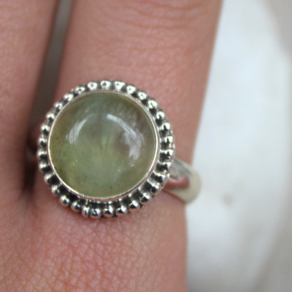 Prehnite + 925 Sterling Silver Circle Ring