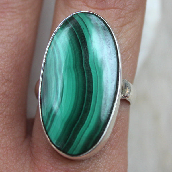 Malachite + 925 Sterling Silver Oval Ring