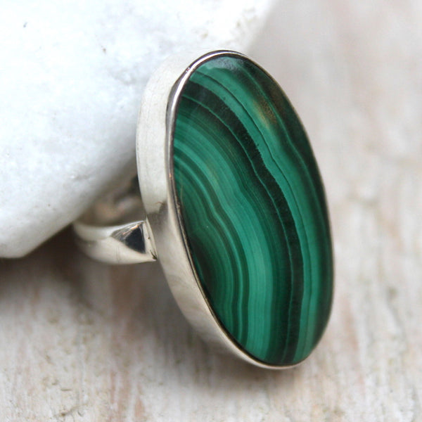 Malachite + 925 Sterling Silver Oval Ring