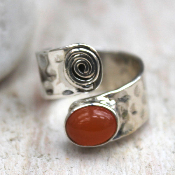 Carnelian + Sterling Silver Adjustable Swirl Ring