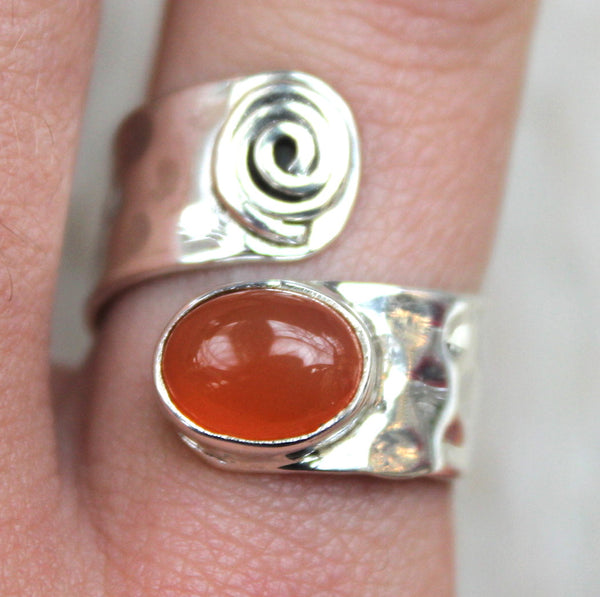 Carnelian + Sterling Silver Adjustable Swirl Ring