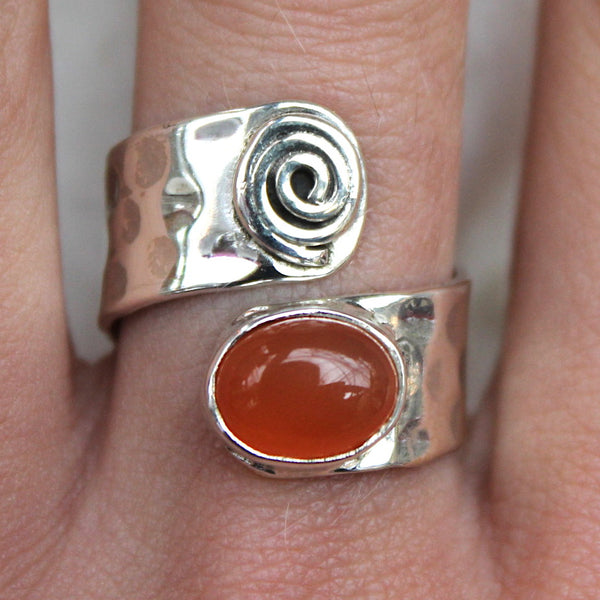 Carnelian + Sterling Silver Adjustable Swirl Ring