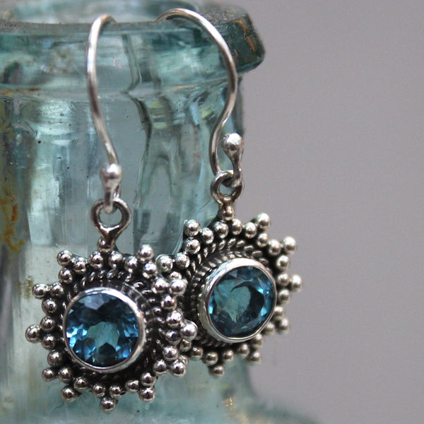 925 Sterling Silver + Topaz Sun Earrings