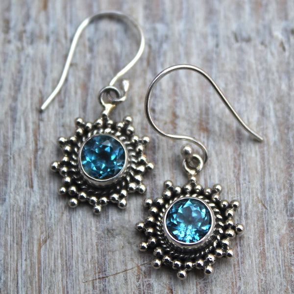 925 Sterling Silver + Topaz Sun Earrings