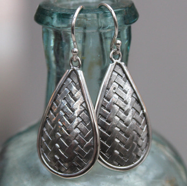 925 Sterling Silver braided Raindrop Earrings