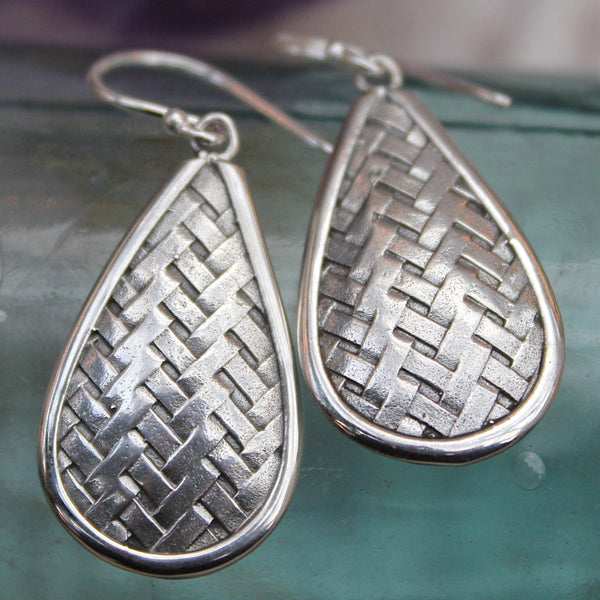 925 Sterling Silver braided Raindrop Earrings