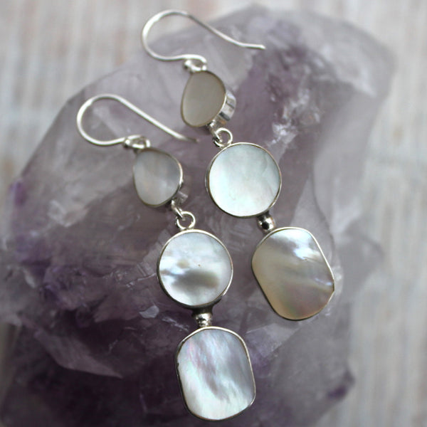 Sterling Silver + Mother of Pearl Dangly Earrings