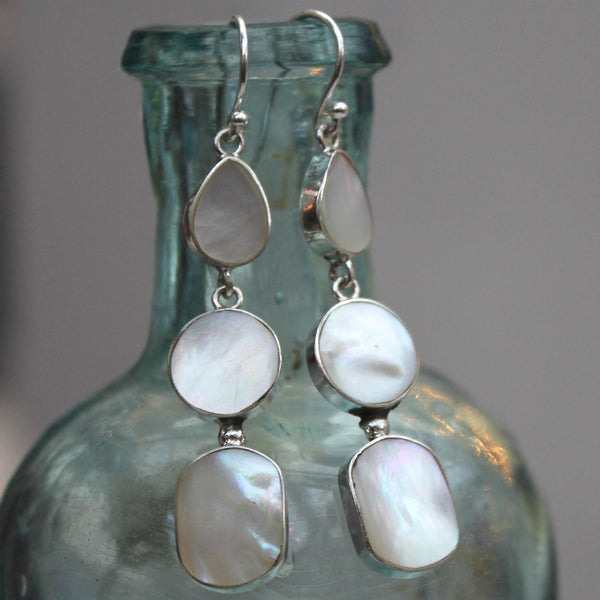 Sterling Silver + Mother of Pearl Dangly Earrings