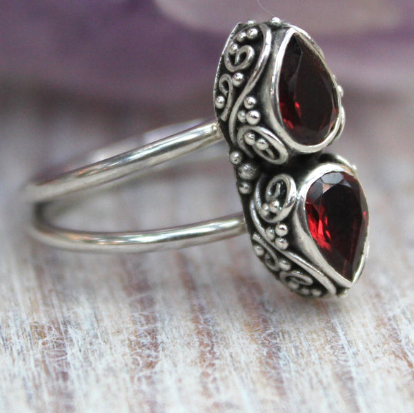 925 Sterling Silver + Garnet Ring