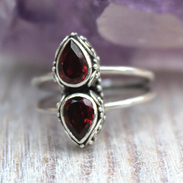 925 Sterling Silver + Garnet Ring