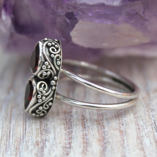 925 Sterling Silver + Garnet Ring