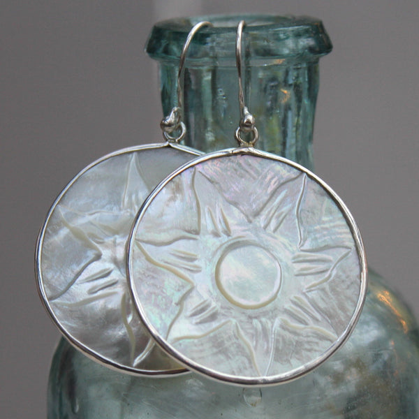 925 Sterling Silver Mother of Pearl Sun Earrings