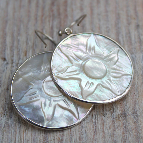 925 Sterling Silver Mother of Pearl Sun Earrings