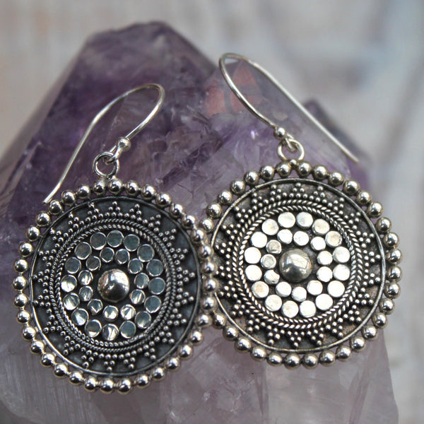 925 Silver Balinese Geometric Shield Earrings