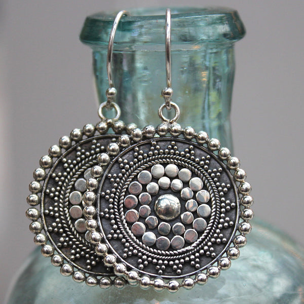 925 Silver Balinese Geometric Shield Earrings