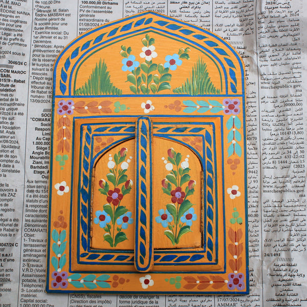 Yellow Floral Moroccan Folk Art Mirror