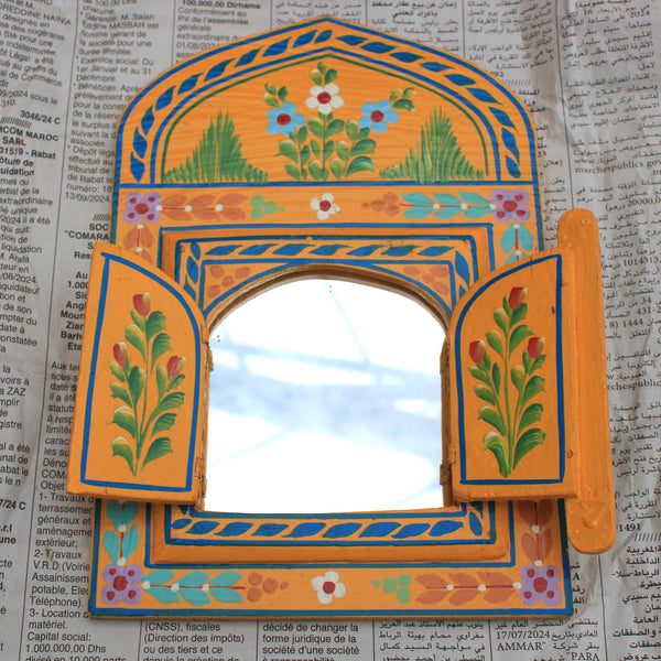 Yellow Floral Moroccan Folk Art Mirror