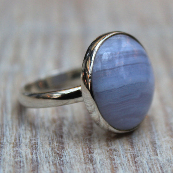 925 Silver + Blue Lace Agate Circle Ring