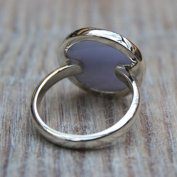 925 Silver + Blue Lace Agate Circle Ring