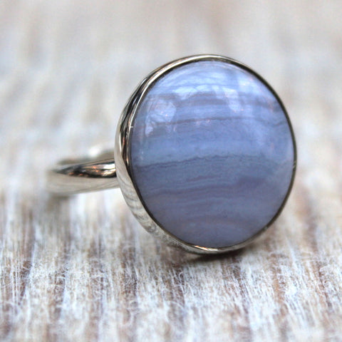 925 Silver + Blue Lace Agate Circle Ring