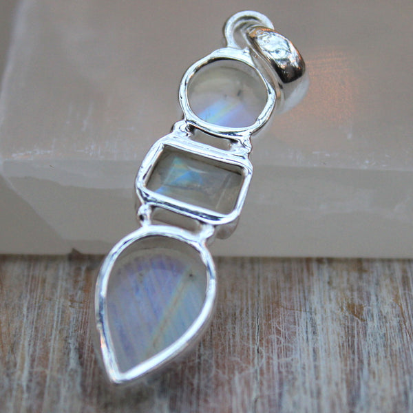 Rainbow Moonstone Triple Jewel Pendant