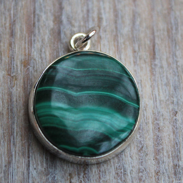 Malachite + Sterling Silver Circle Pendant