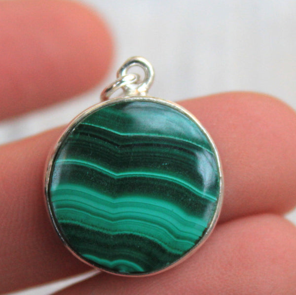 Malachite + Sterling Silver Circle Pendant