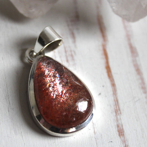 Glittery Sunstone + 925 Sterling Silver Drop Pendant