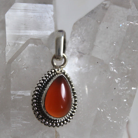 Carnelian + 925 Sterling Silver Droplet Pendant