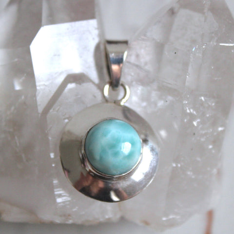 Larimar + 925 Sterling Silver Circle Pendant