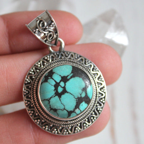 Turquoise + 925 Silver Protective Shield Pendant